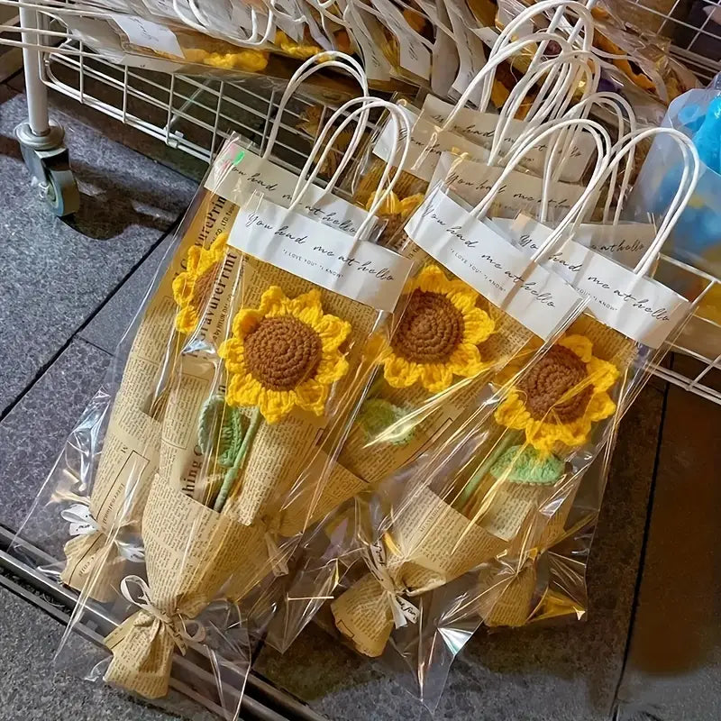 Handmade Crocheted Sunflower Bouquet Gift Bag