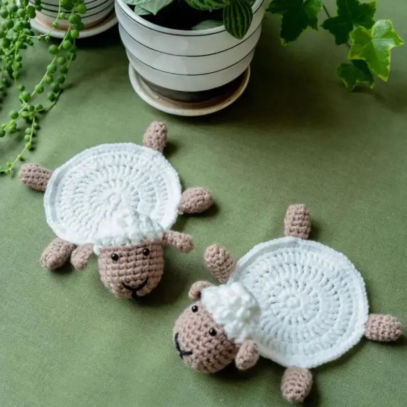 Crochet Cute Sheep Coasters 2pc - Joy Gift London