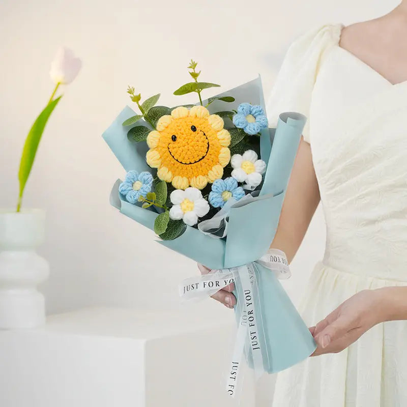 Handmade Crocheted Smiling Sunflower Bouquet