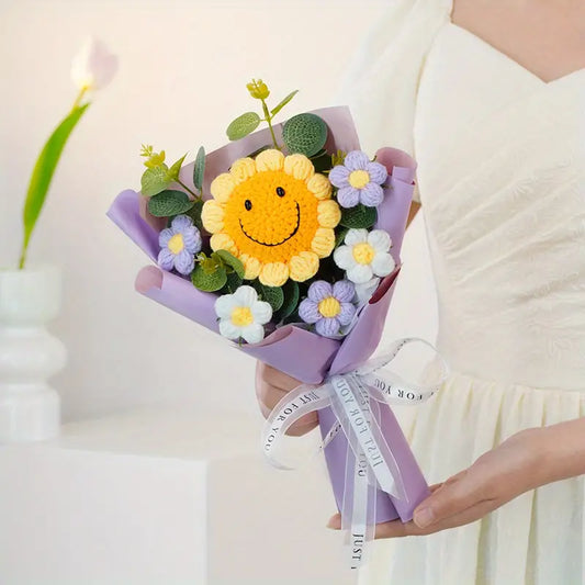 Handmade Crocheted Smiling Sunflower Bouquet