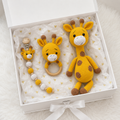 Handmade Crochet Newborn Giraffe Gift Set (3pc) – Personalised Dummy Clip, Baby Shower Gift