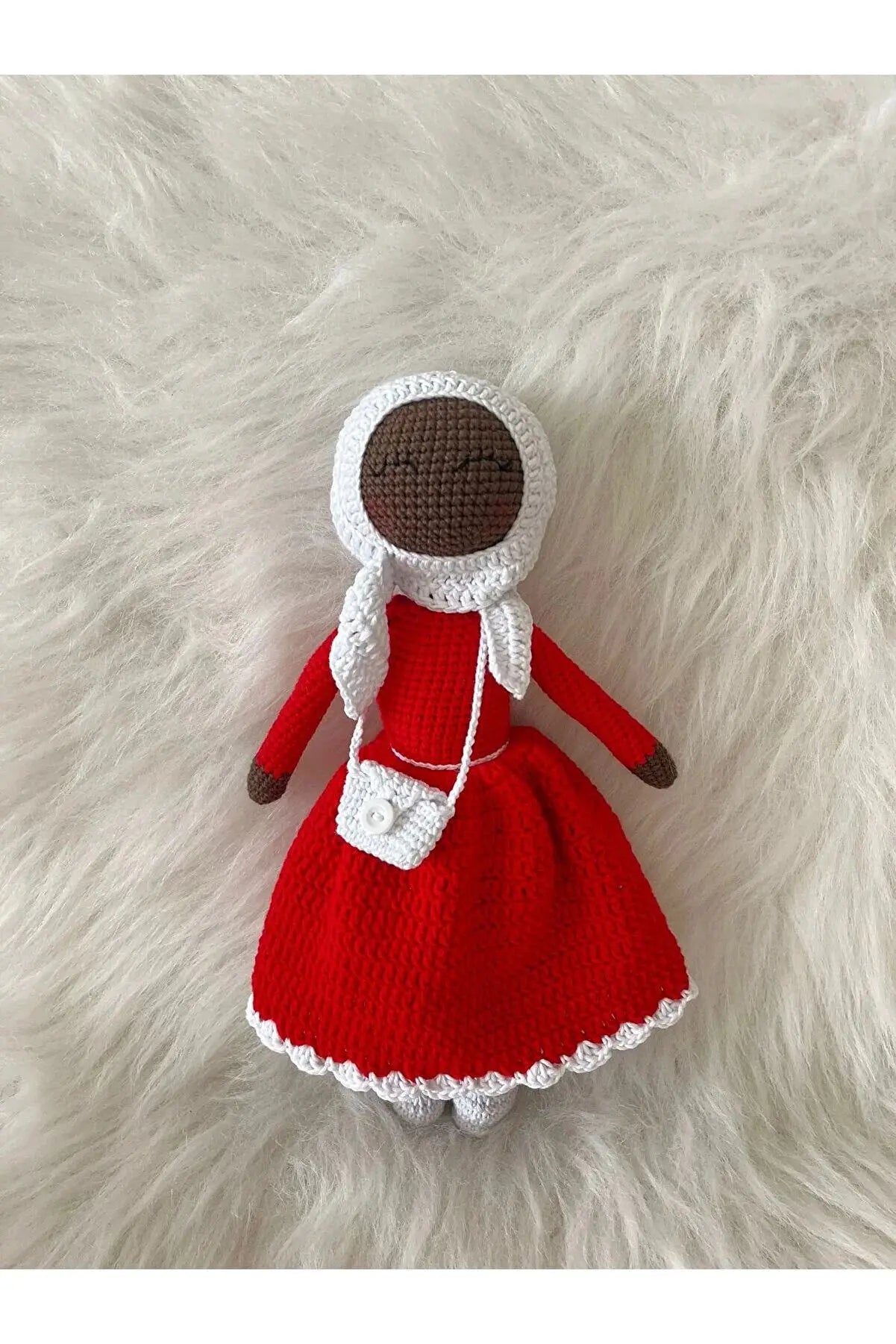 Crochet Hijab Doll with Red Dress and White Hijab - Joy Gift London