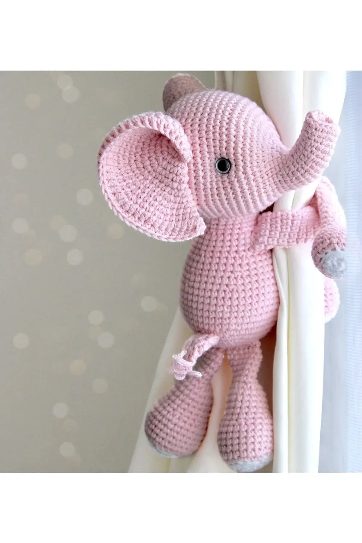 Crochet Pink Elephant Kids Room Curtain Tie - Joy Gift London