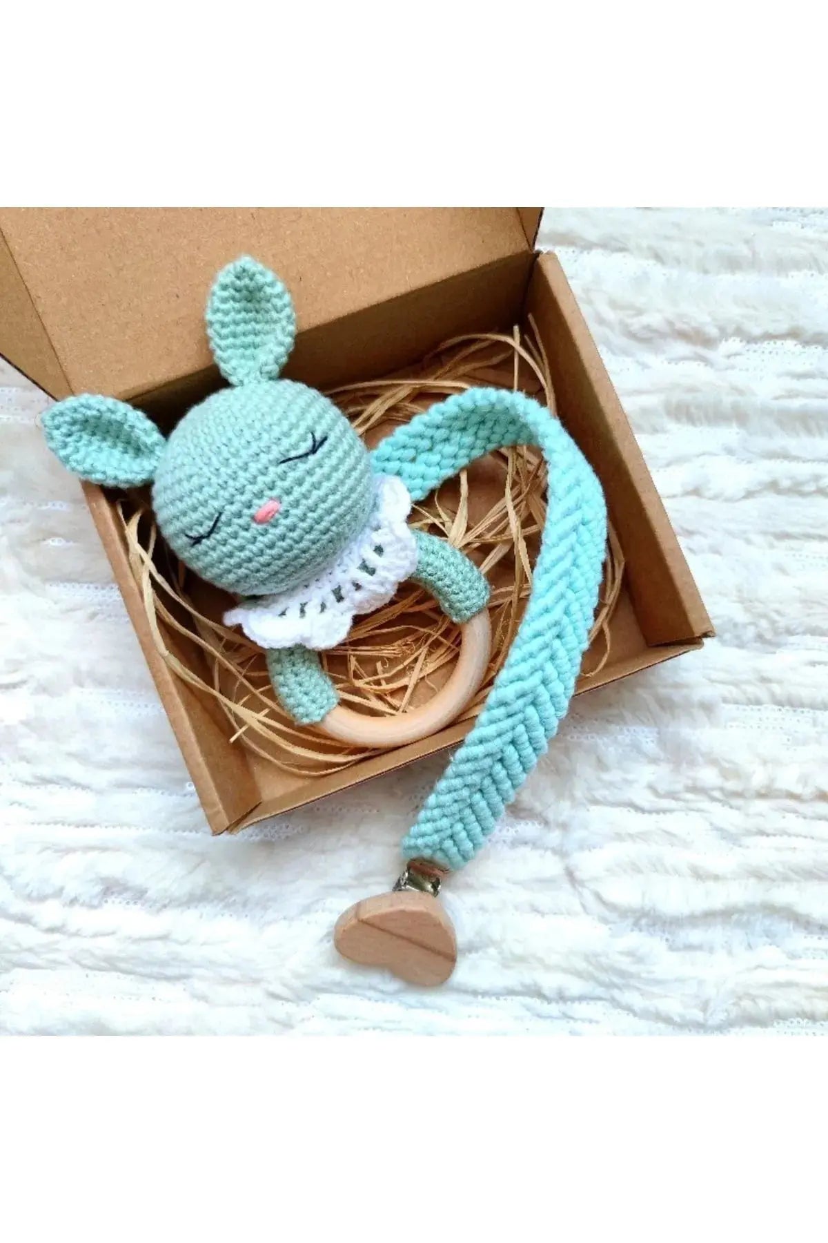 Crochet Cute Rabbit Rattle and Dummy Clip Gift Set TrendyToy