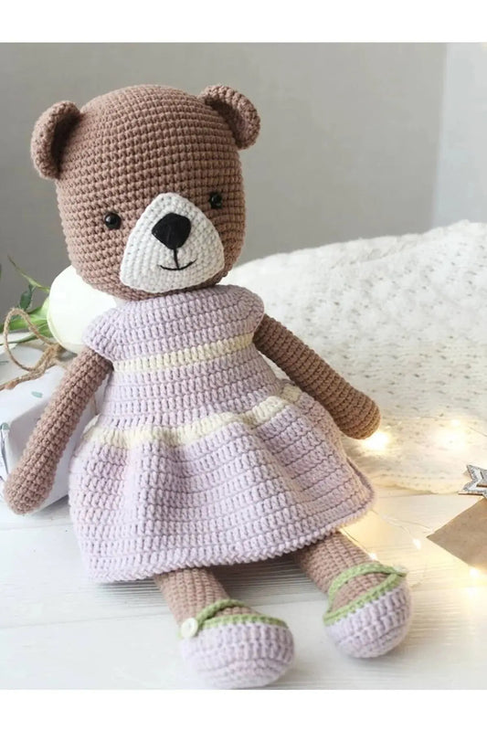 Crochet Big Teddy Bear wearing purple skirt - Joy Gift London