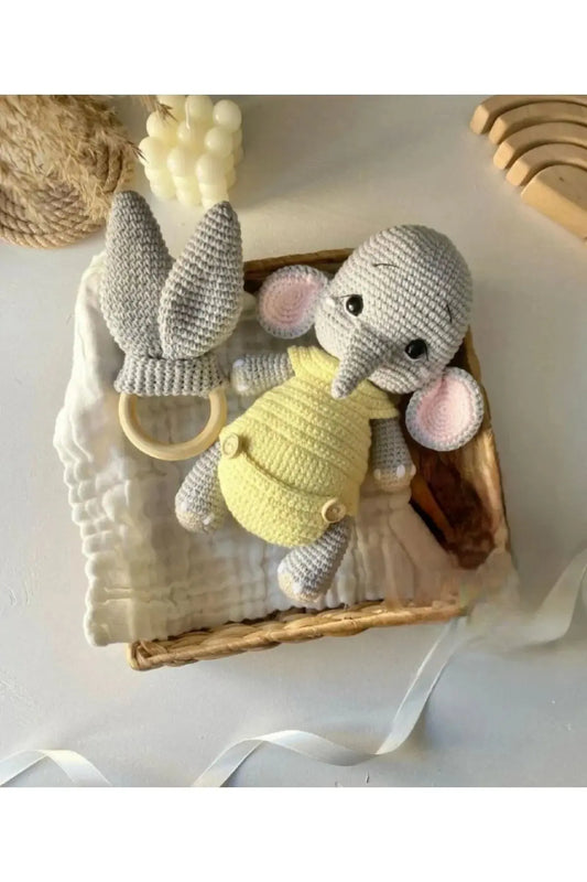 Crochet Cute Elephant Toy and Rattle Toy Set 2pc - Joy Gift London