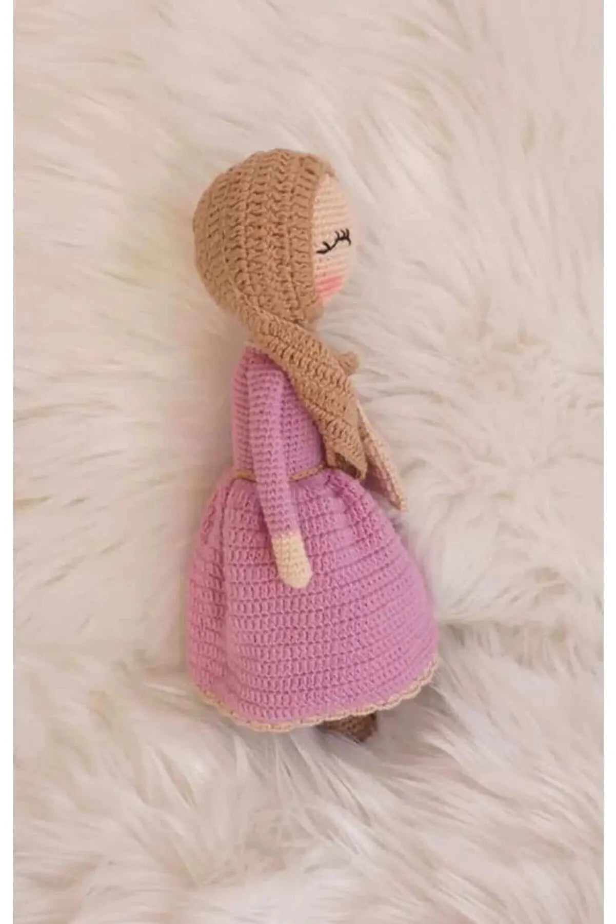 Crochet Hijab Doll with Pink Dress and Brown Hijab - Joy Gift London