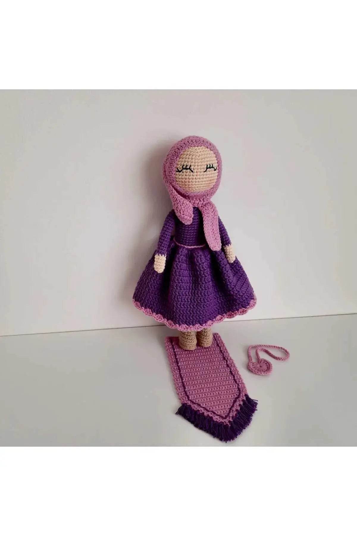 Crochet Hijab Doll - Purple Dress with Pink Hijab and Prayer rug TrendyToy