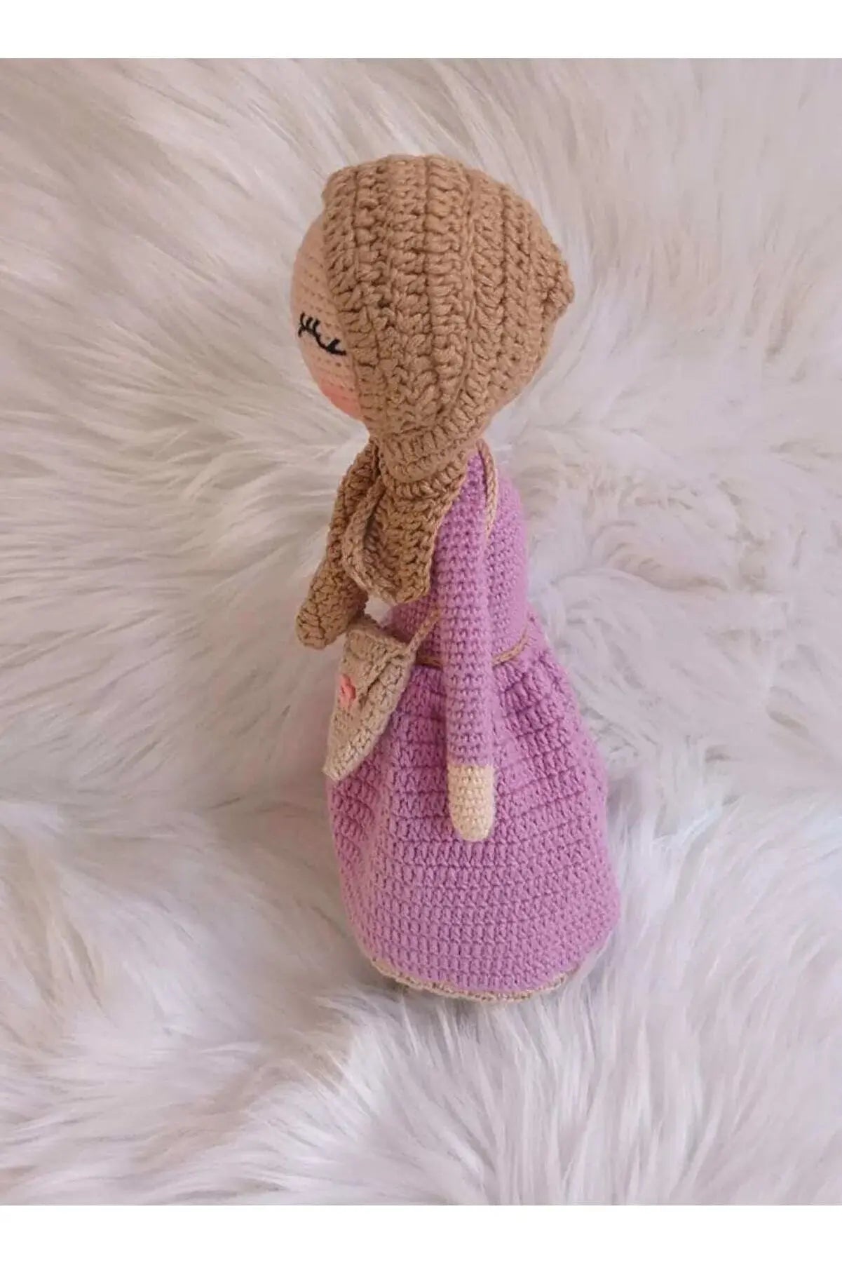 Crochet Hijab Doll with Pink Dress and Brown Hijab - Joy Gift London