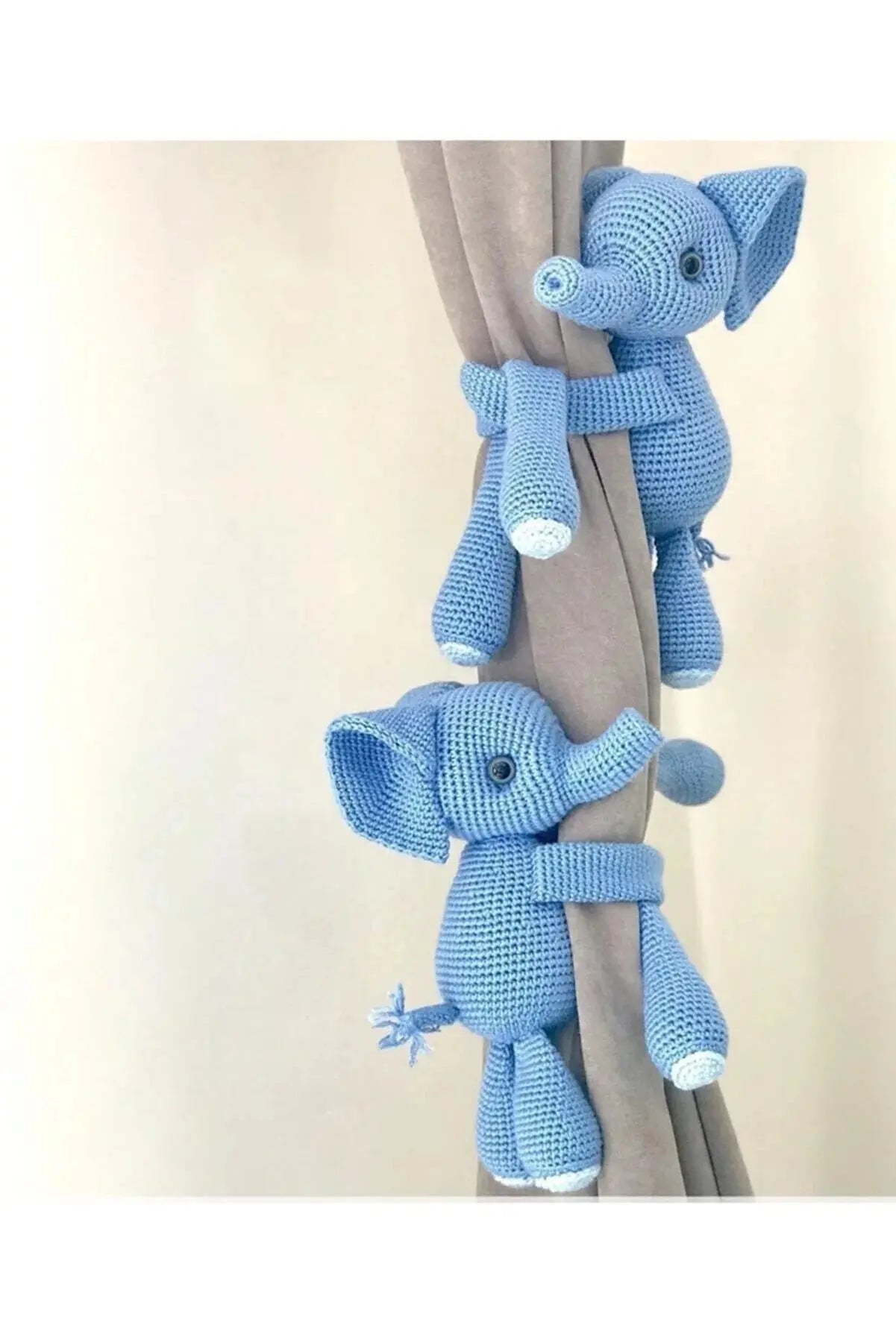 Crochet Blue Elephant Kids Room Curtain Tie 2pc - Joy Gift London