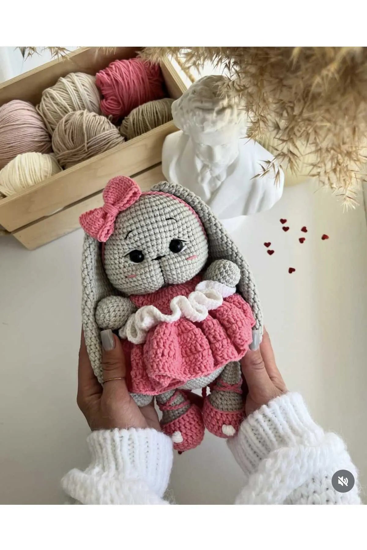 Crochet Cute Grey Long Ear Rabbit Toy