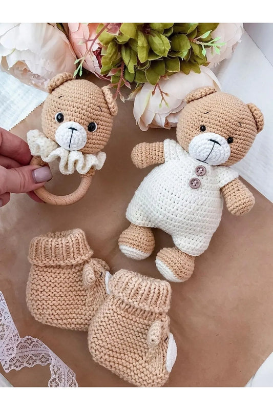 Crochet Newborn Gift Toy Set Teddy Bear 3pc