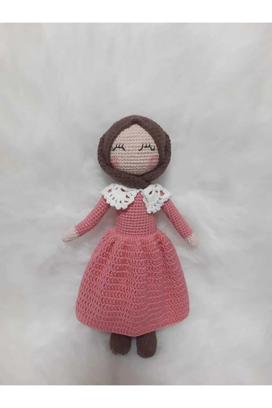 Crochet Hijab Doll with Light Pink Dress and Brown Hijab - Joy Gift London