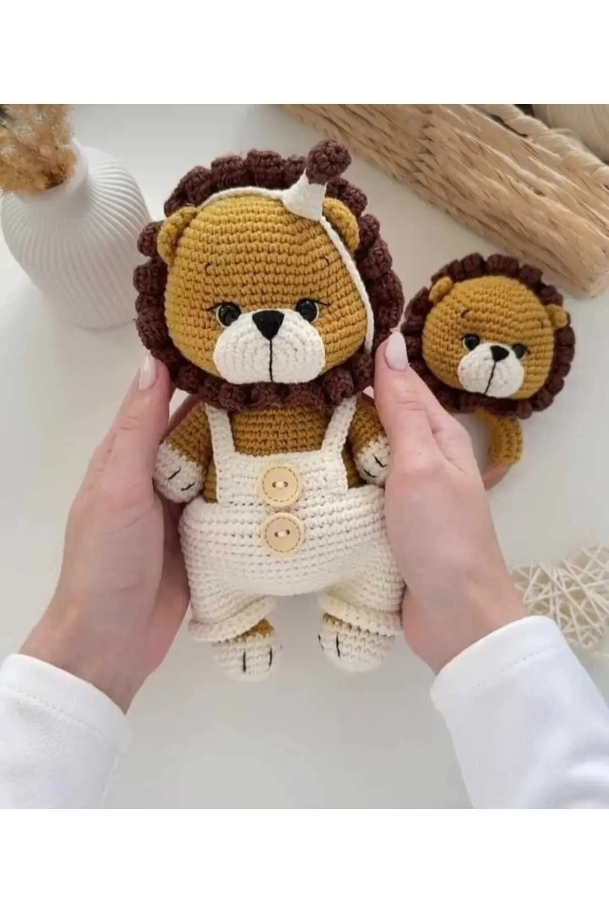 Crochet Cute Lion Toy and Rattle Toy Set 2pc - Joy Gift London