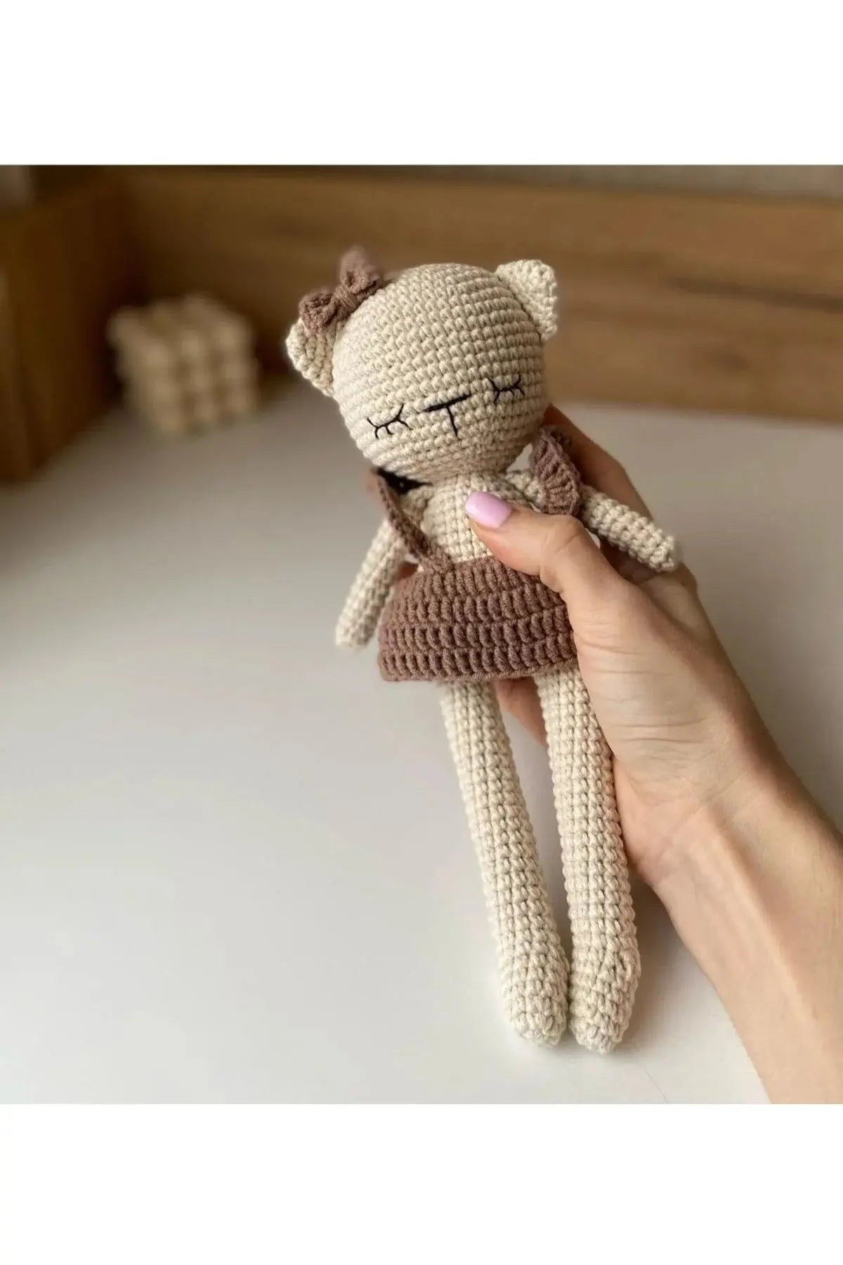 Crochet Brown Dress Bunny Toy - Joy Gift London