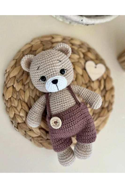 Crochet Cute Teddy Bear with Brown Jumpsuit