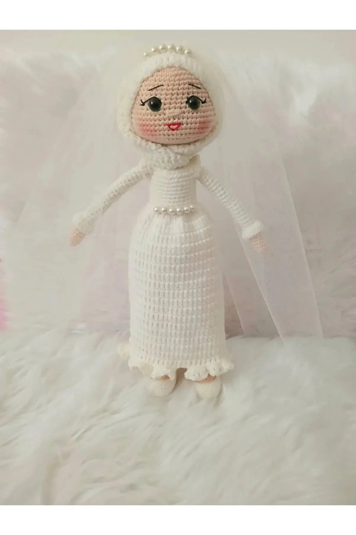 Crochet Hijab Doll with Blue Dress and Gray Hijab - Joy Gift London