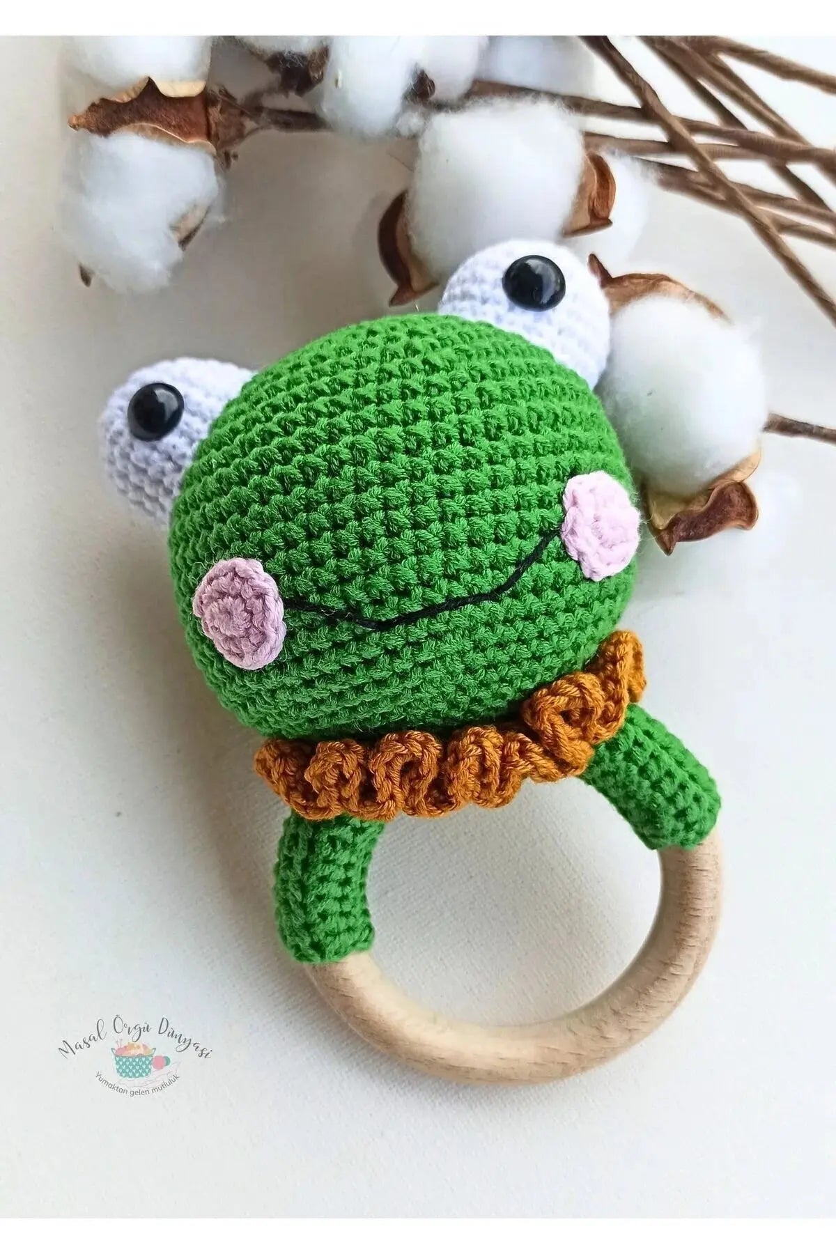 Crochet Frog Rattle Toy - Soft and Stimulating Infant Development Toy - Joy Gift London