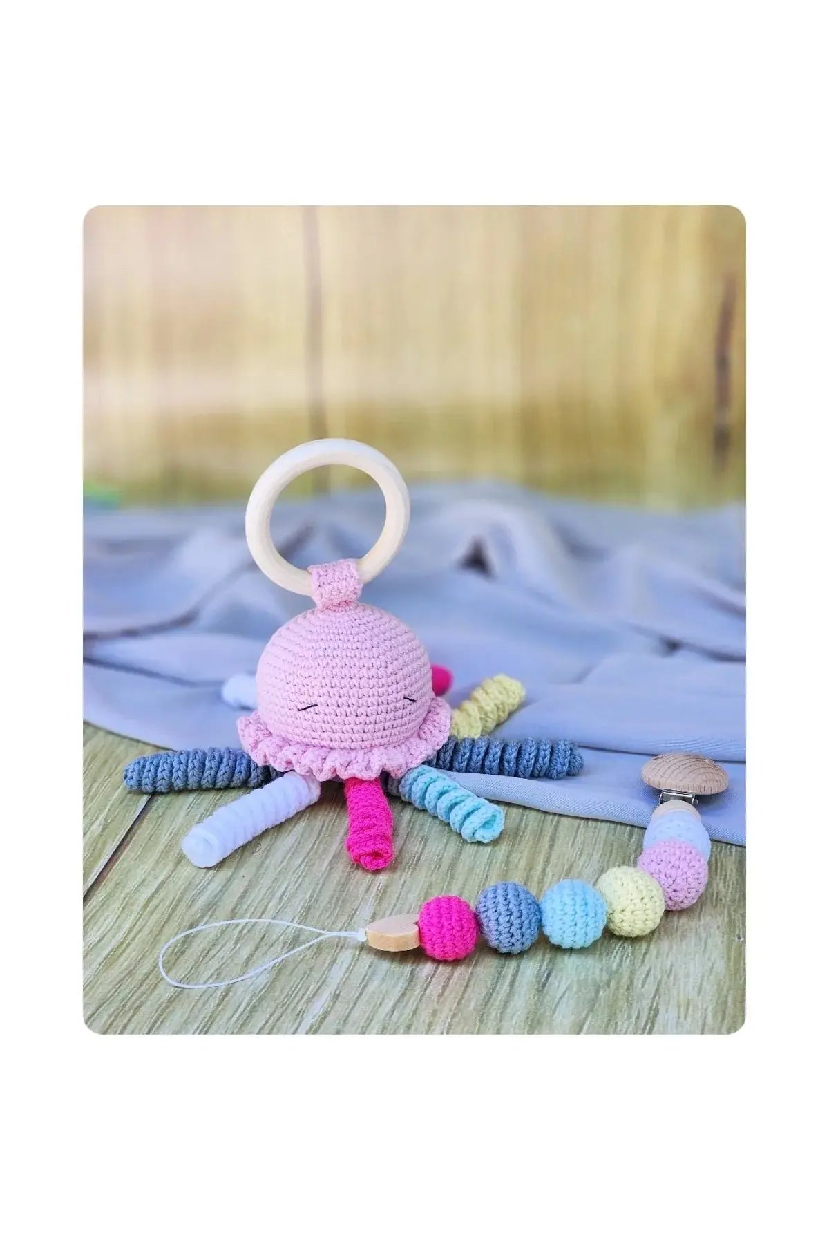 Crochet Cute Jellyfish Rattle and Dummy Clip Gift Set TrendyToy