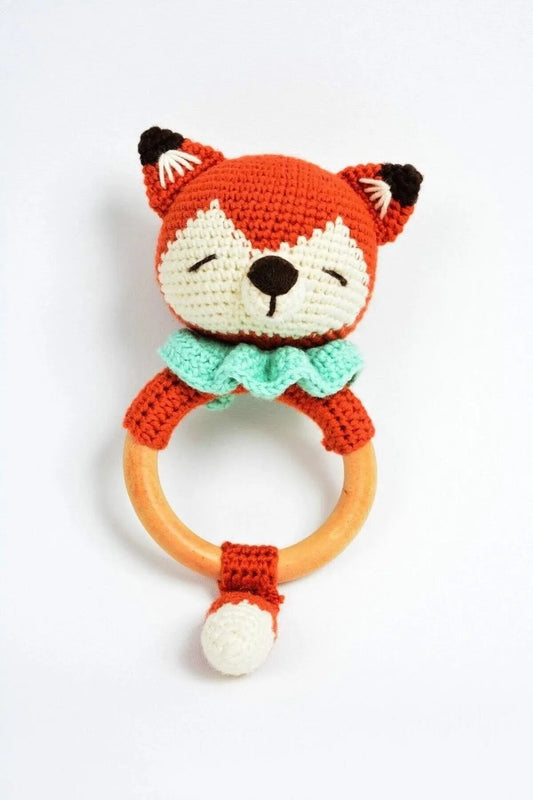 Crochet Fox Rattle Toy | Soft and Safe Baby Teething Toy | Handmade | Stimulating Sound | Gender-Neutral Design - Joy Gift London