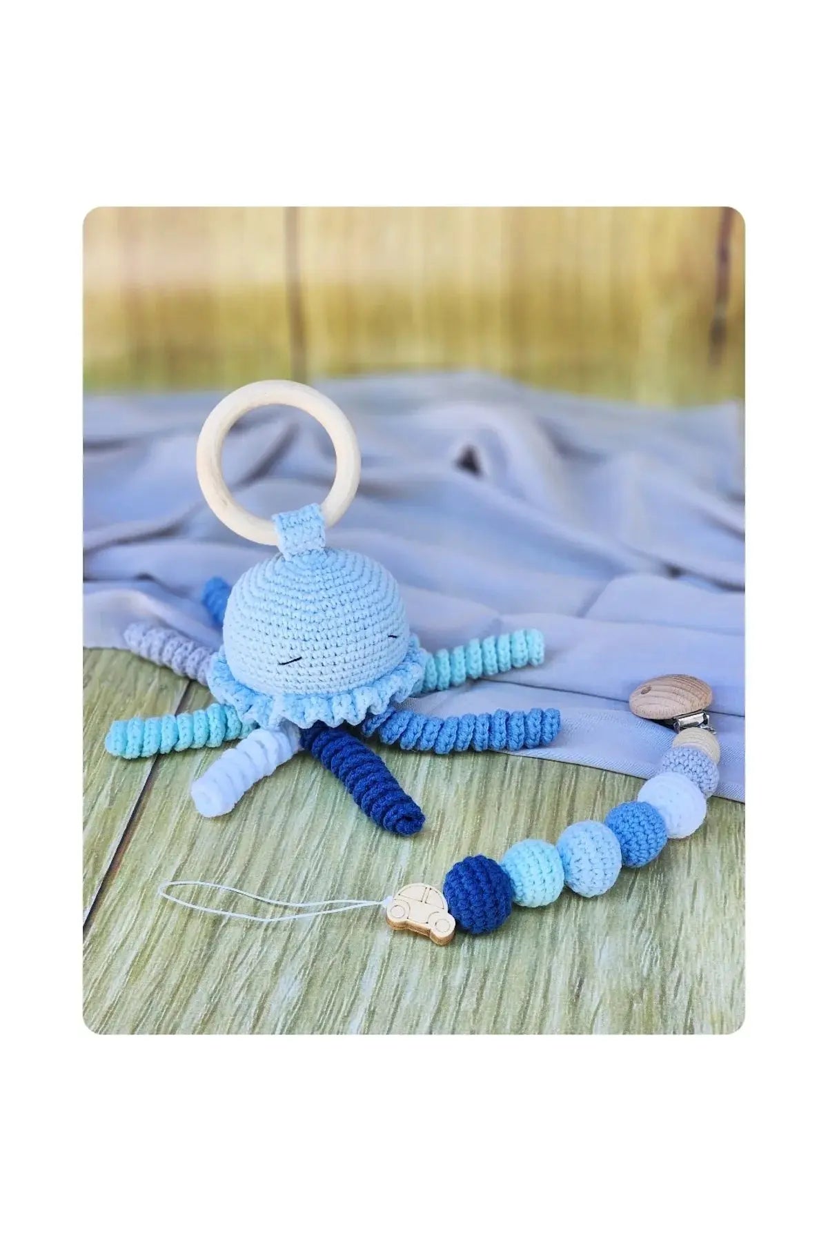 Crochet Cute Jellyfish Rattle and Dummy Clip Gift Set TrendyToy