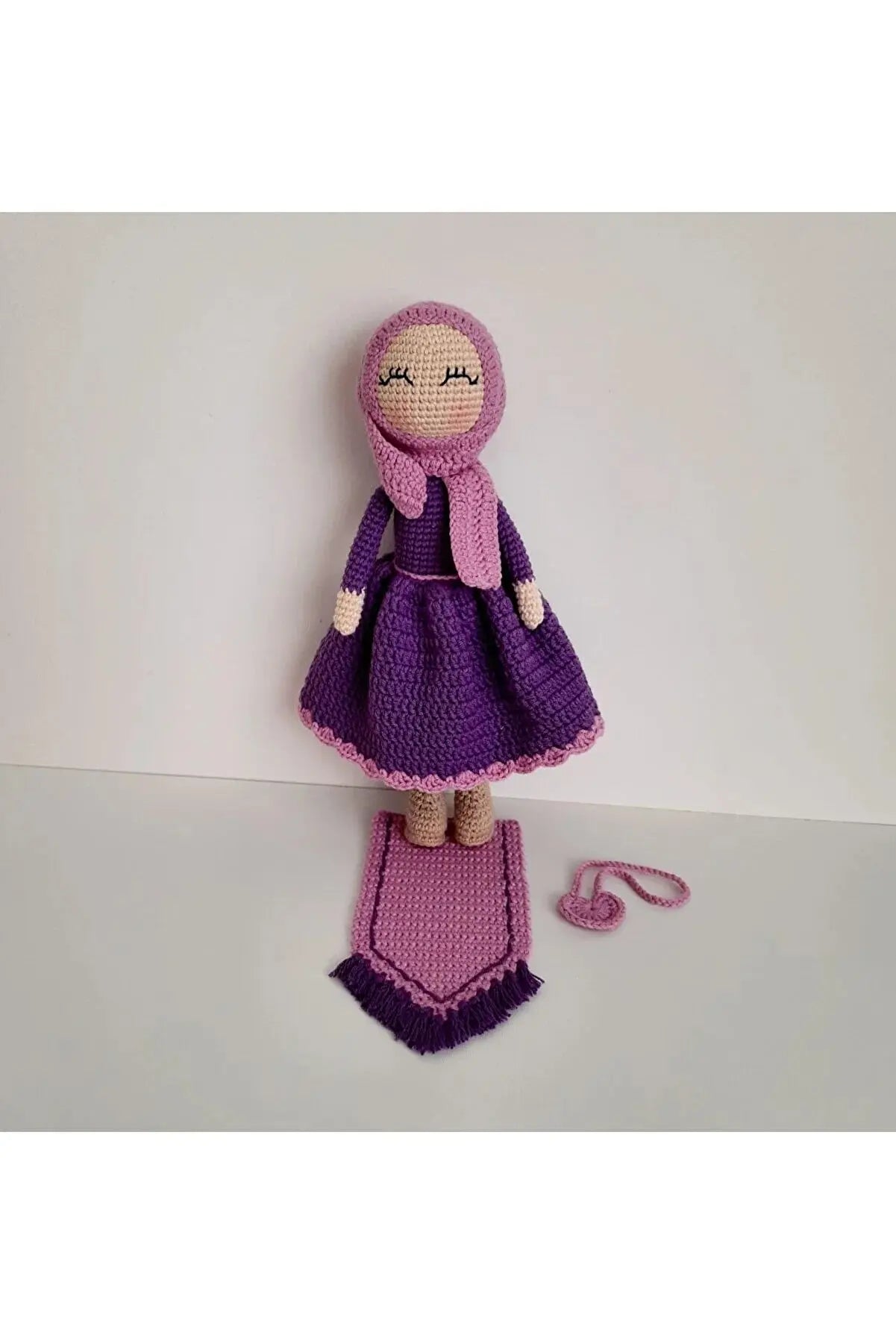 Crochet Hijab Doll with Blue Dress and Gray Hijab - Joy Gift London