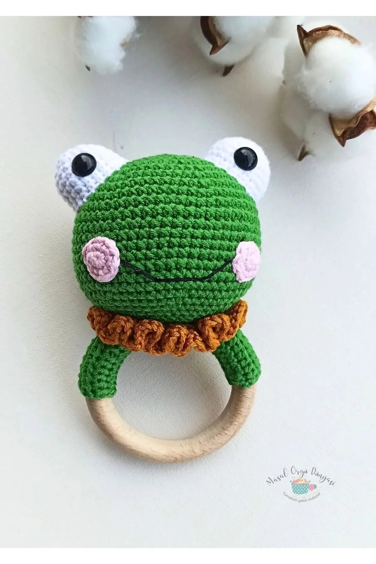 Crochet Frog Rattle Toy - Soft and Stimulating Infant Development Toy - Joy Gift London