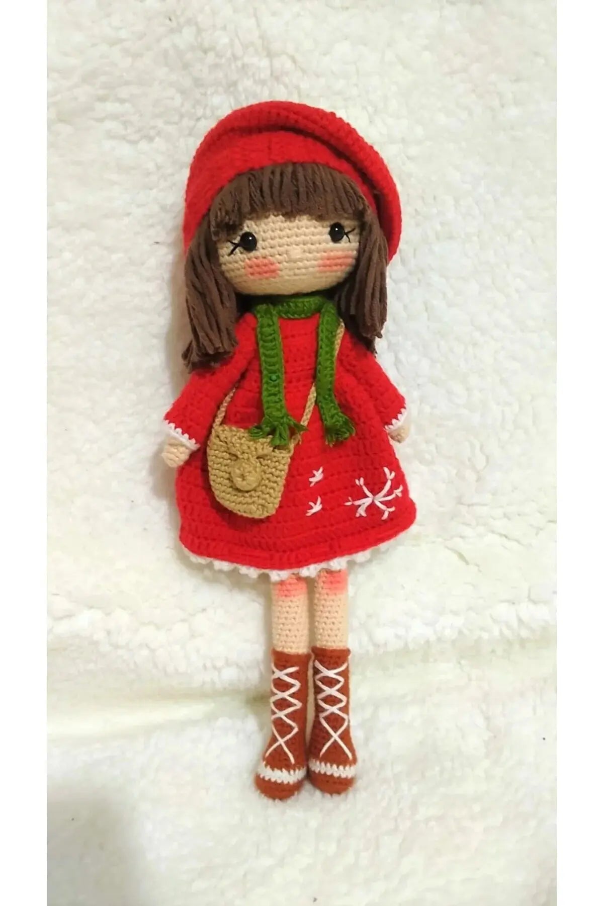 Crochet Cute Girl Doll Toy with Red Dress - Joy Gift London