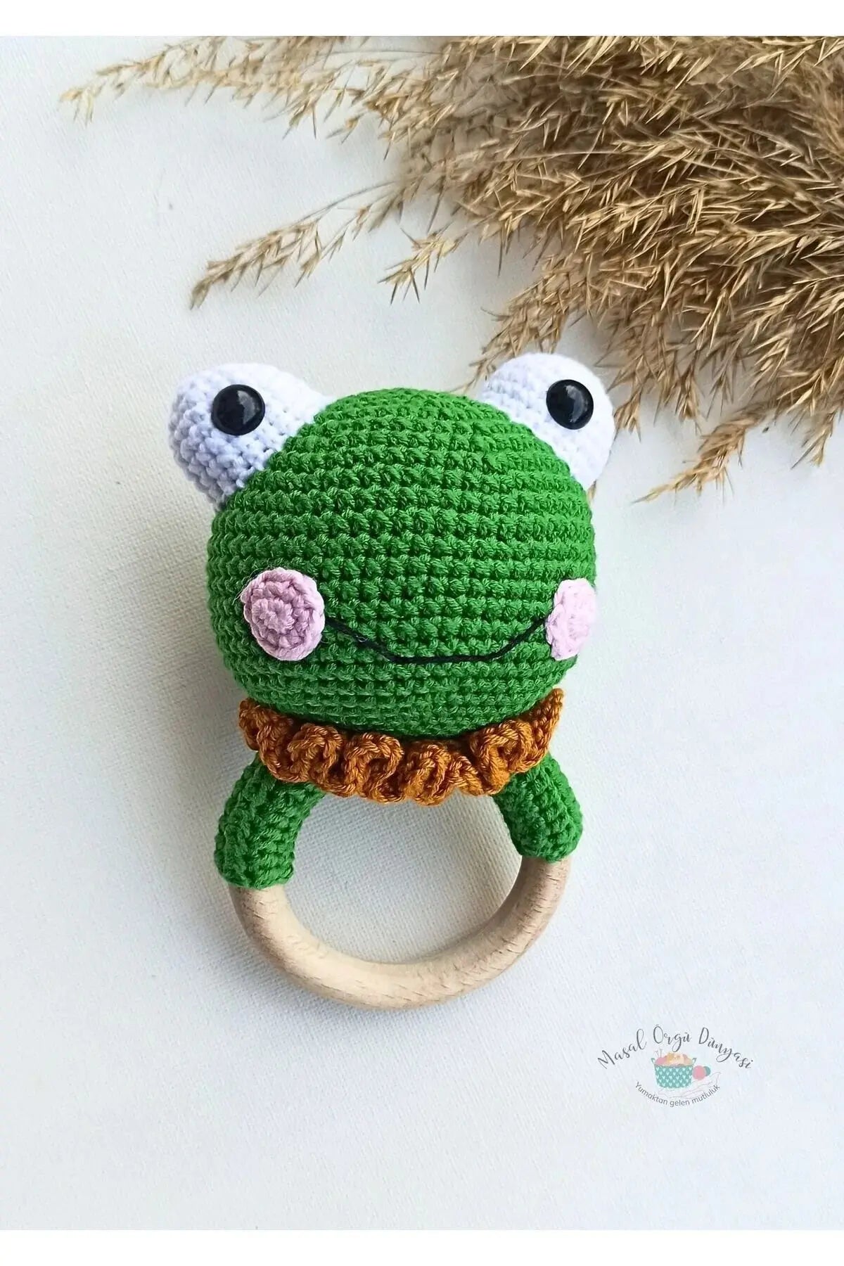 Crochet Frog Rattle Toy - Soft and Stimulating Infant Development Toy - Joy Gift London