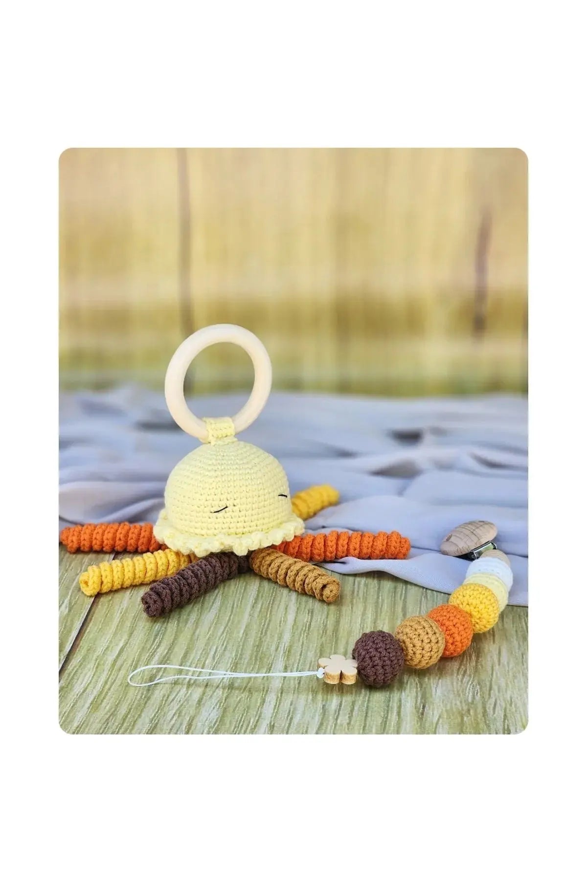 Crochet Cute Jellyfish Rattle and Dummy Clip Gift Set TrendyToy