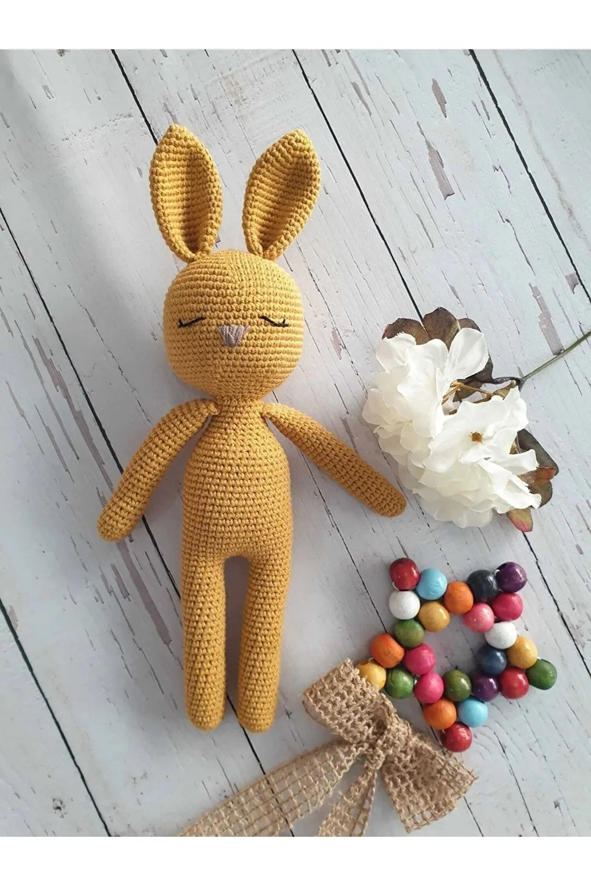 Crochet Cute Sleeping Mate Mustard Color Rabbit Toy - Joy Gift London