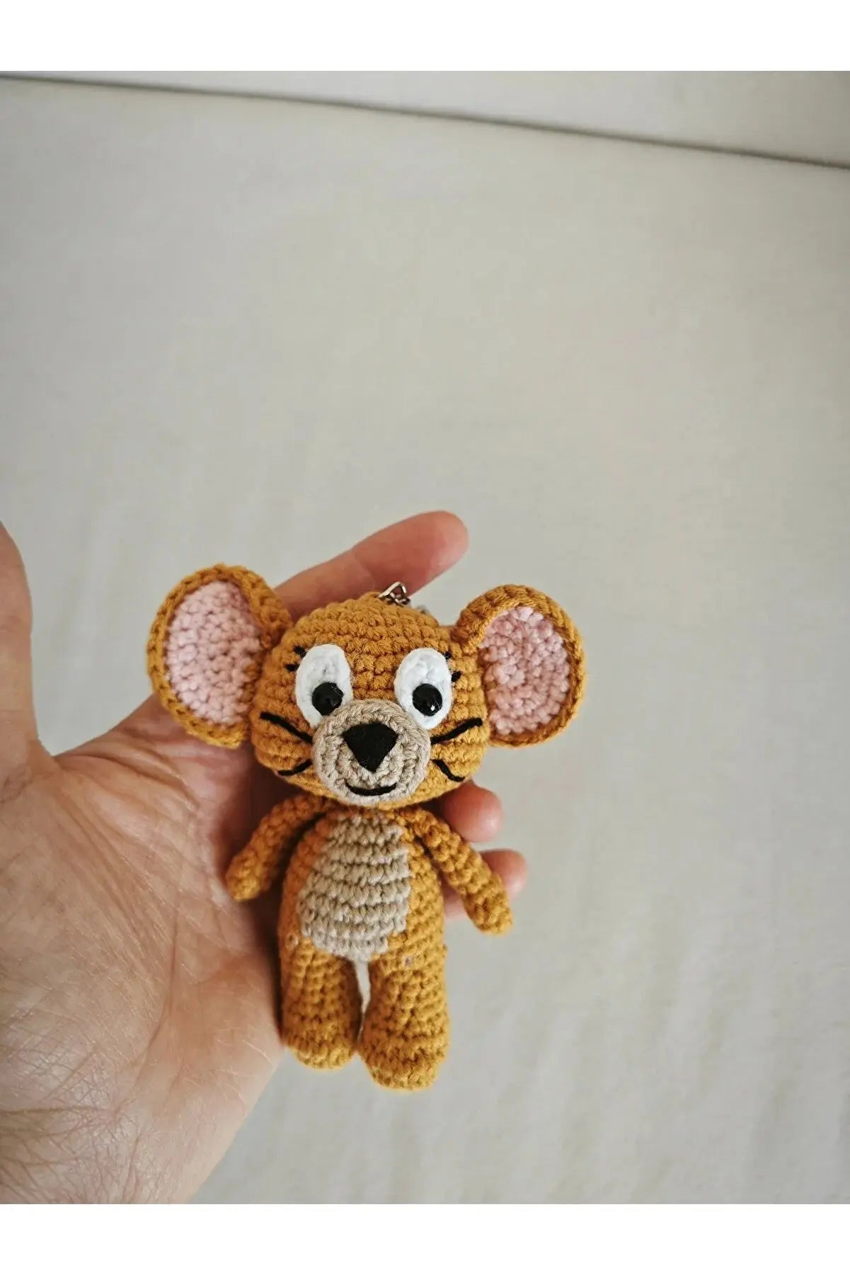 Crochet Jerry Mouse Keychain - Whimsical Handcrafted Accessory - Joy Gift London