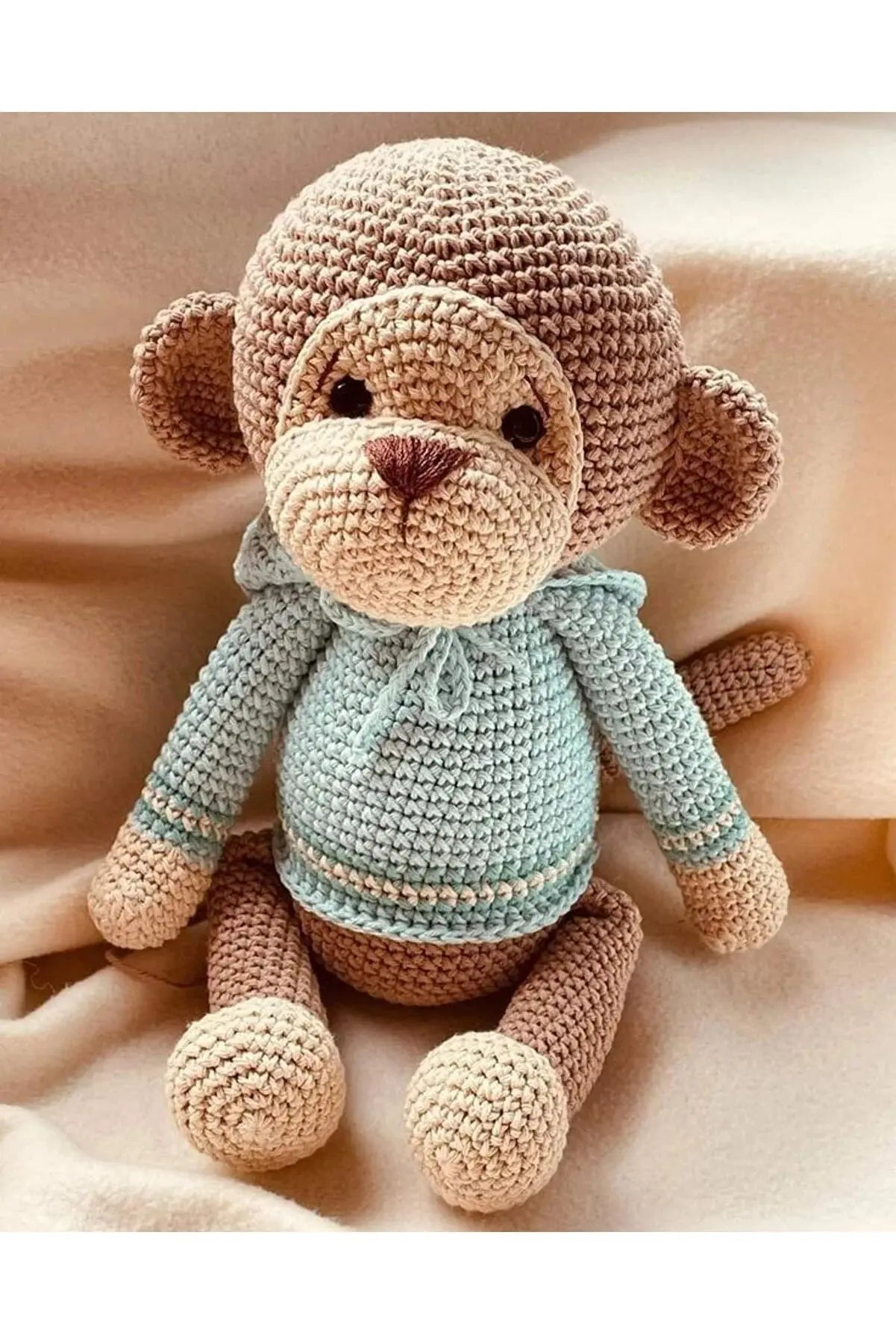 Crochet Monkey with Blue Jumpsuit Toy - Joy Gift London