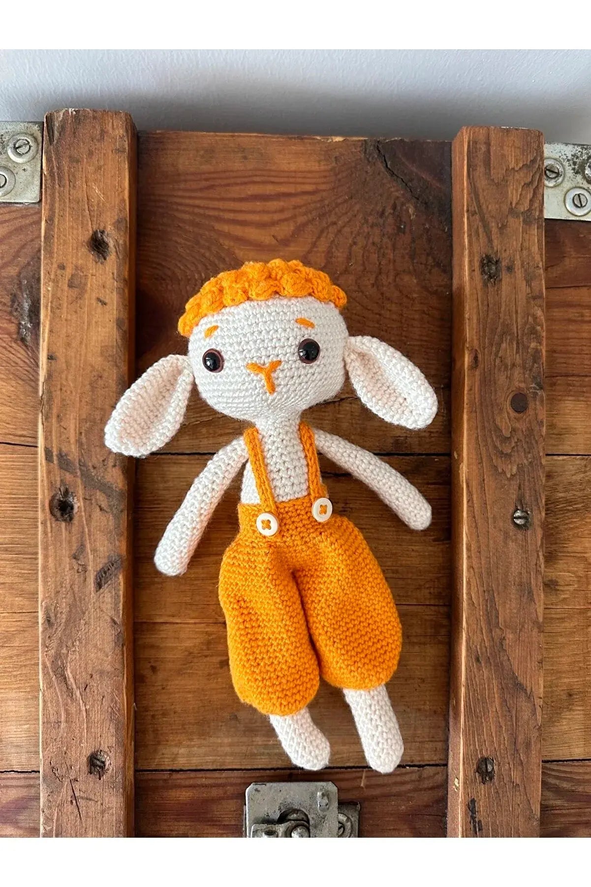 Handmade Crochet Little Cute Sheep Man Toy Orange Dress - Joy Gift London