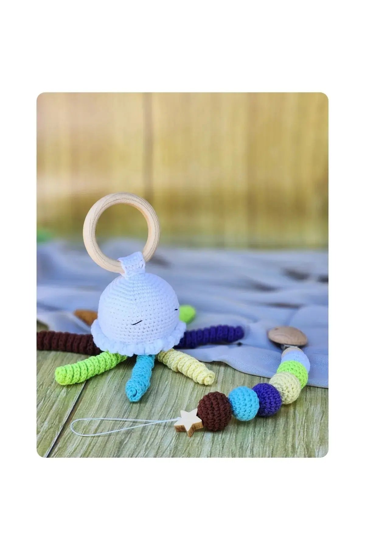 Crochet Cute Jellyfish Rattle and Dummy Clip Gift Set TrendyToy