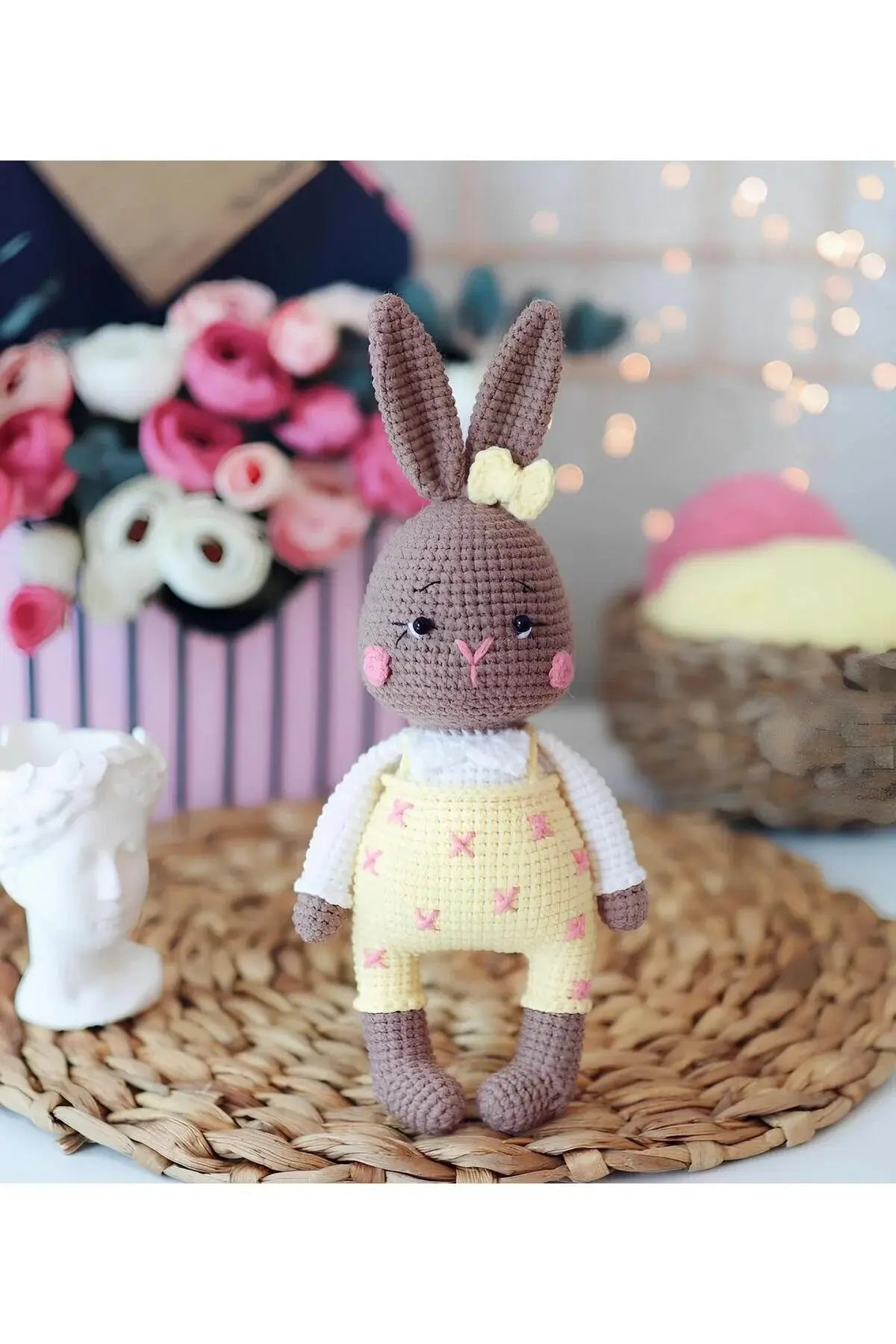 Crochet Brown Rabbit Toy - Adorable Yellow Dress, Perfect Gift for Kids - Joy Gift London