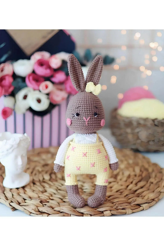 Crochet Brown Rabbit Toy - Adorable Yellow Dress, Perfect Gift for Kids - Joy Gift London