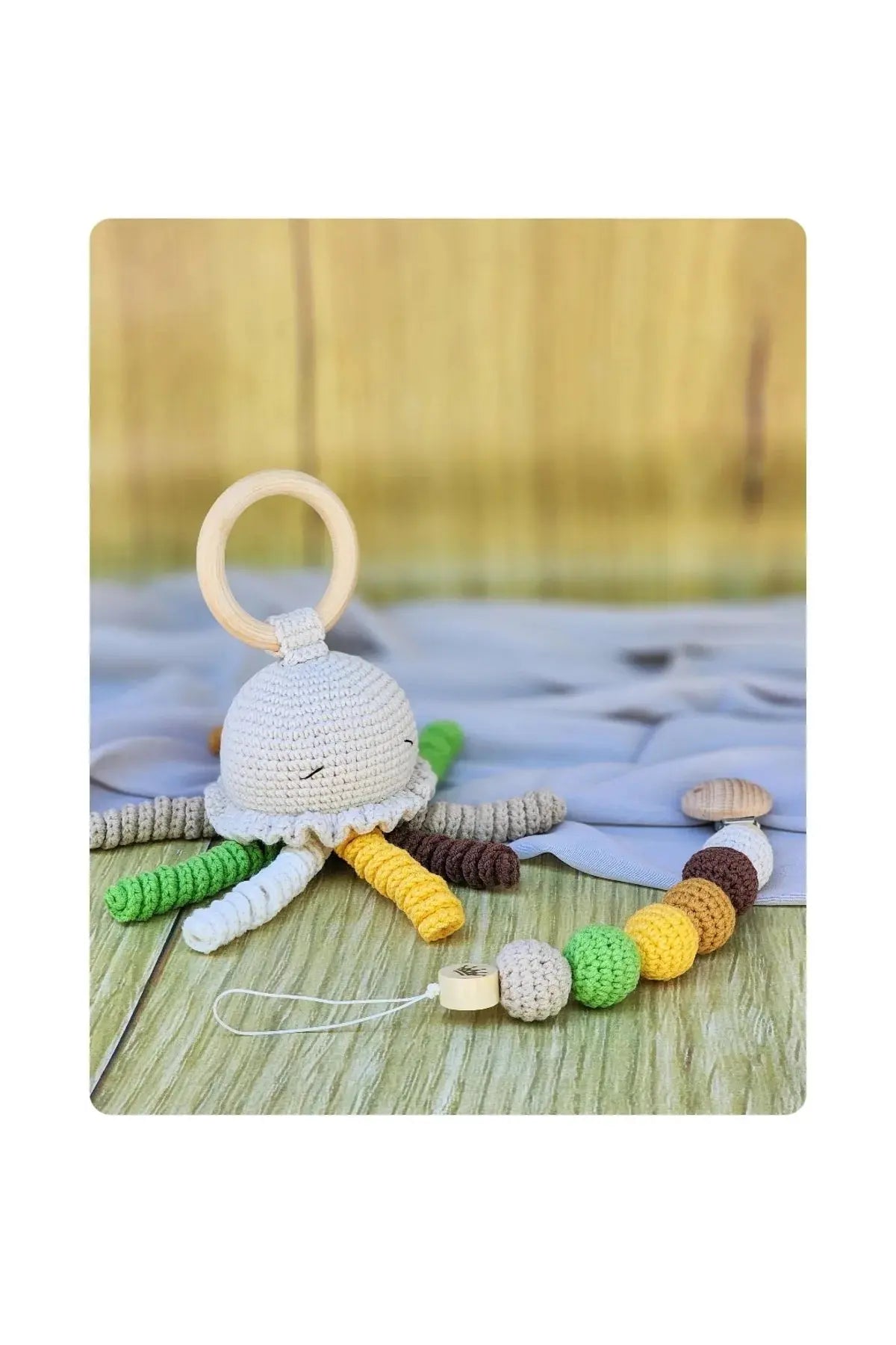 Crochet Cute Jellyfish Rattle and Dummy Clip Gift Set TrendyToy