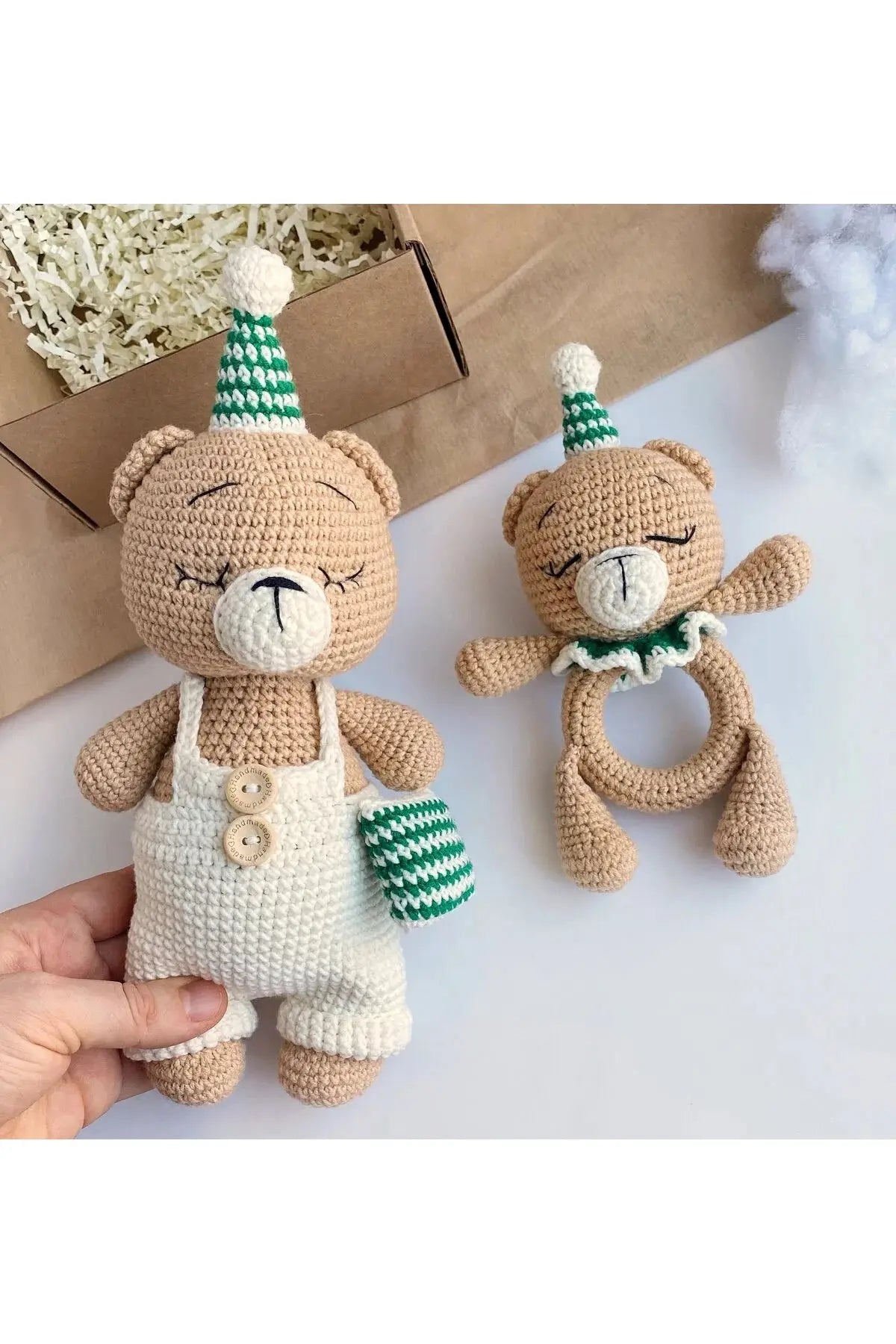 Crochet Teddy Bear Newborn Gift Toy Set (2 Pieces) - Joy Gift London