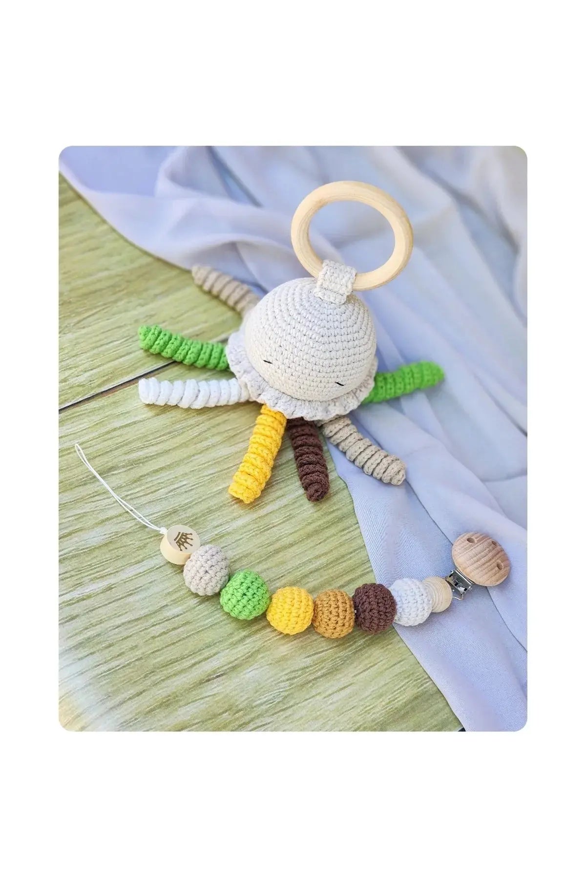 Crochet Cute Jellyfish Rattle and Dummy Clip Gift Set TrendyToy