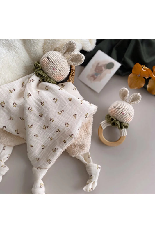 Crochet Newborn Sleeping Mate Rabbit Toy Gift set 2pc