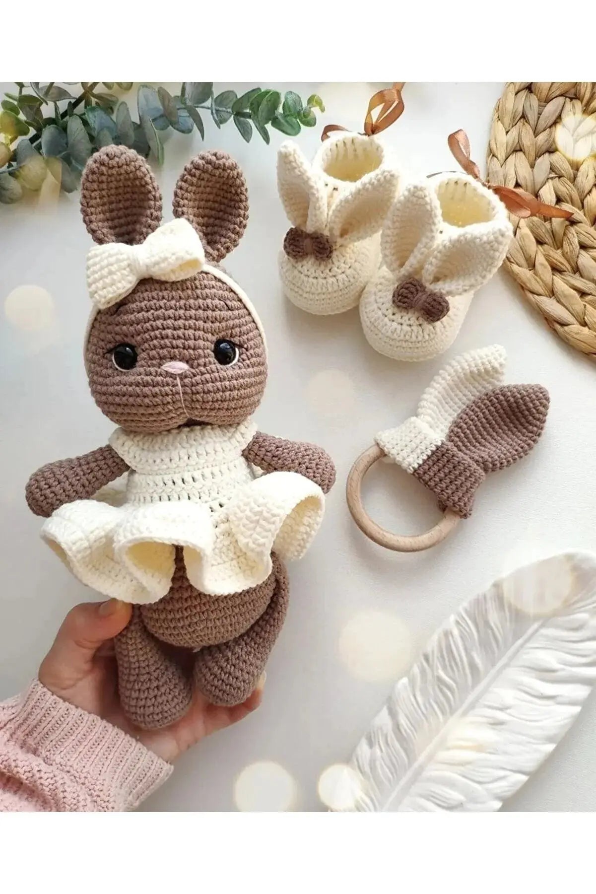 Crochet Newborn Gift Toy Set Rabbit 3pc - Joy Gift London