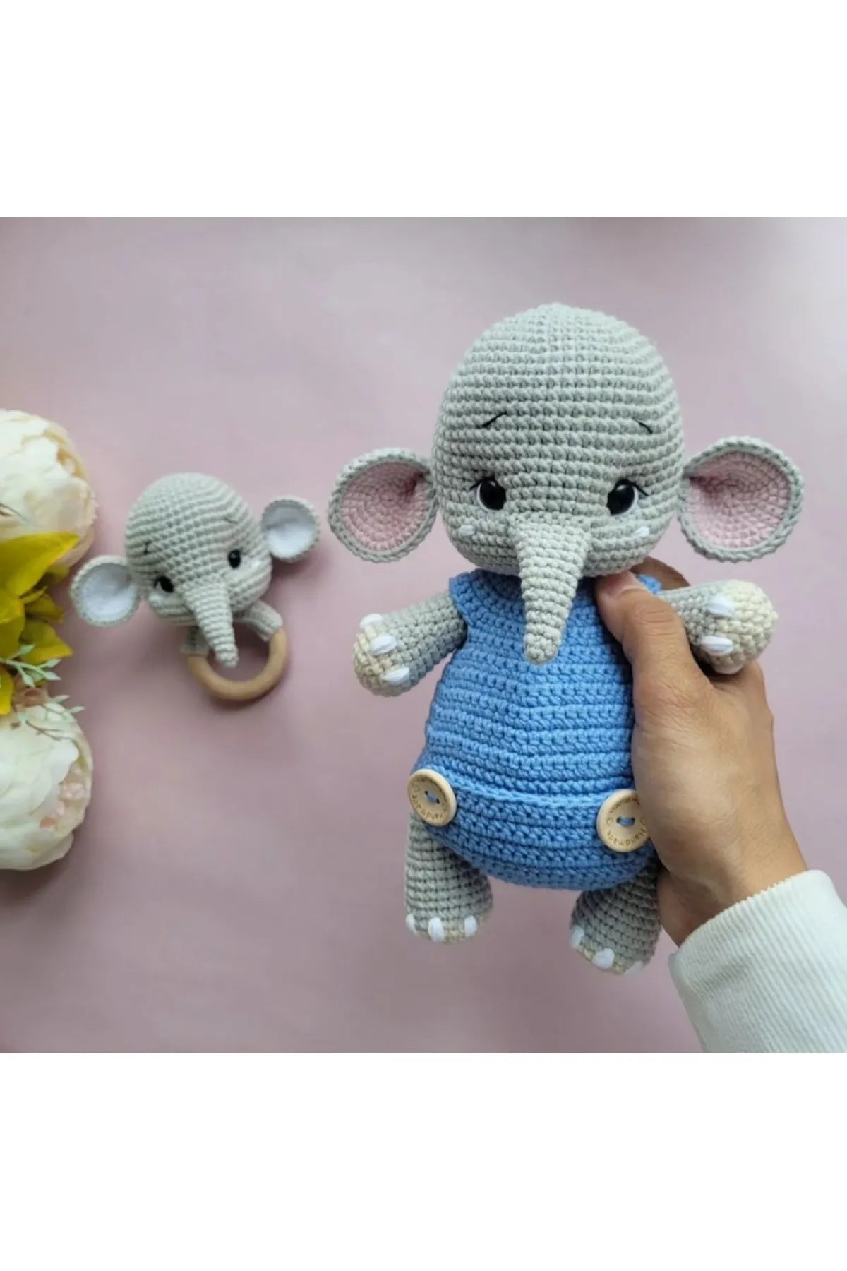 Crochet Cute Elephant Toy and Rattle Toy Set 2pc