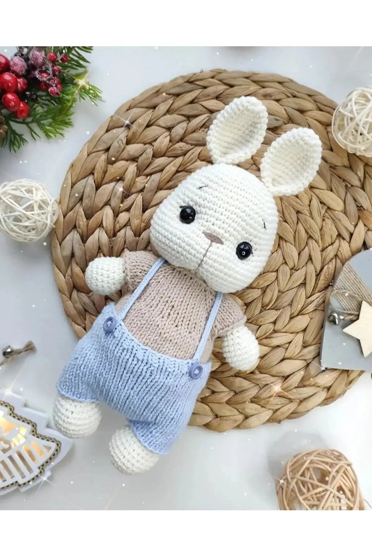 Crochet Blue Jumpsuit Rabbit Toy - Joy Gift London