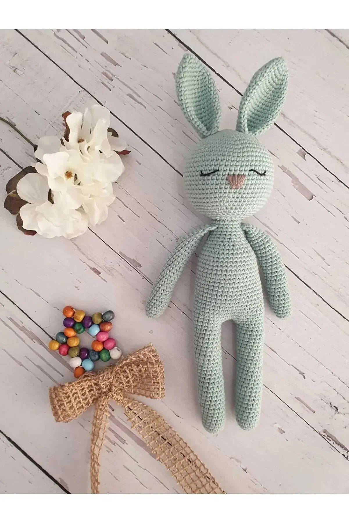 Crochet Cute Sleeping Mate Light Blue Rabbit Toy - Joy Gift London