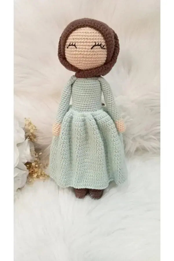 Crochet Hijab Doll with Turquoise Dress and Brown Hijab - Joy Gift London