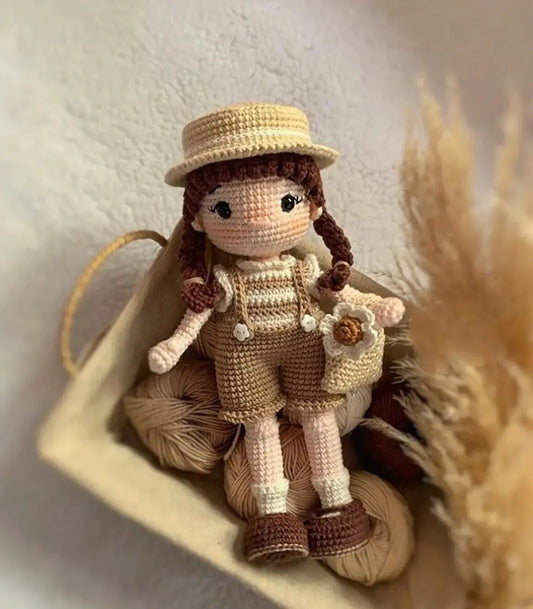 Crochet Red Hair Girl Doll with Hat - Handcrafted Toy for Kids - Joy Gift London