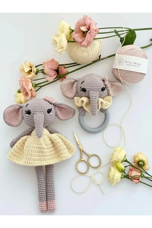 Crochet Newborn Gift Toy Set Elephant Girl 2pc - Joy Gift London