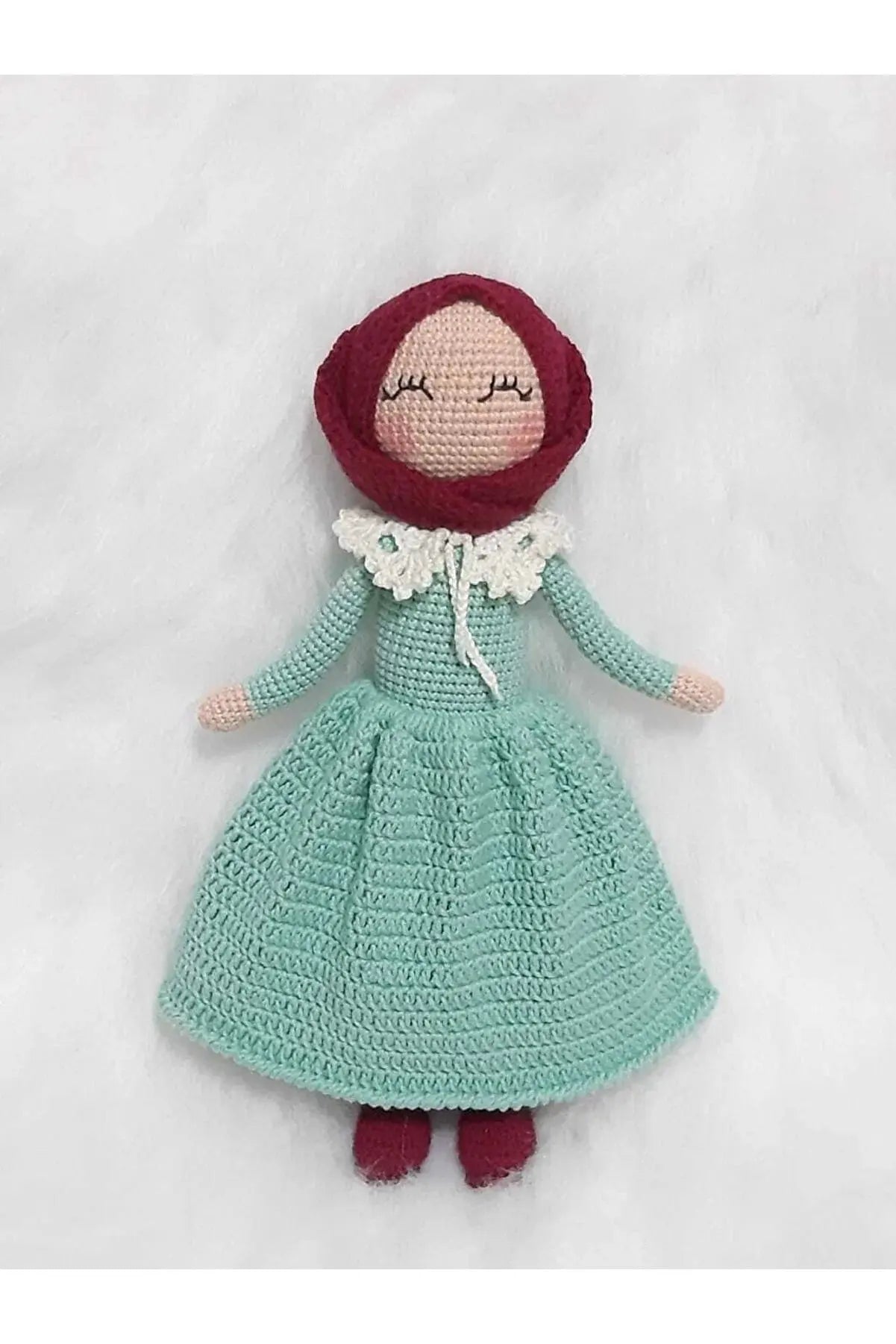 Crochet Hijab Doll with Blue Dress and Gray Hijab - Joy Gift London