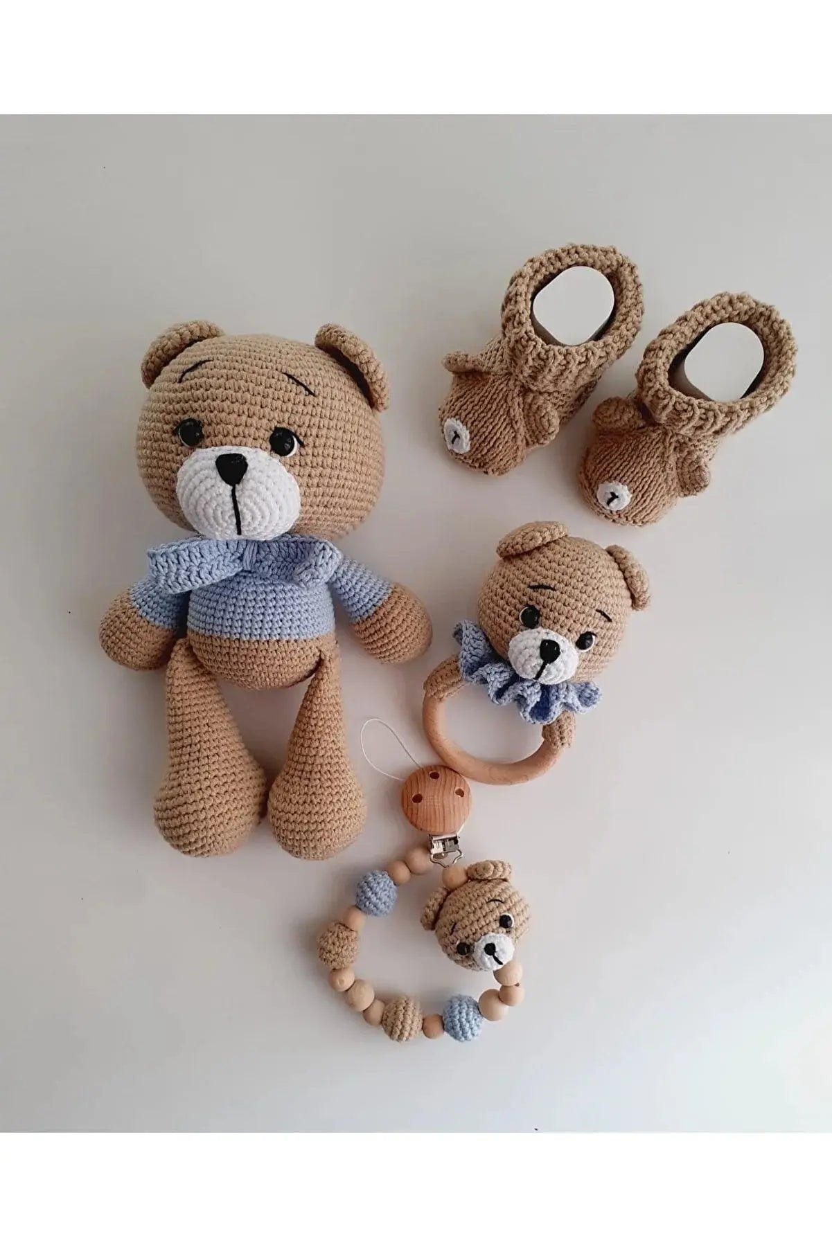 Crochet Newborn Gift Toy Set Teddy Bear 4pc - Joy Gift London